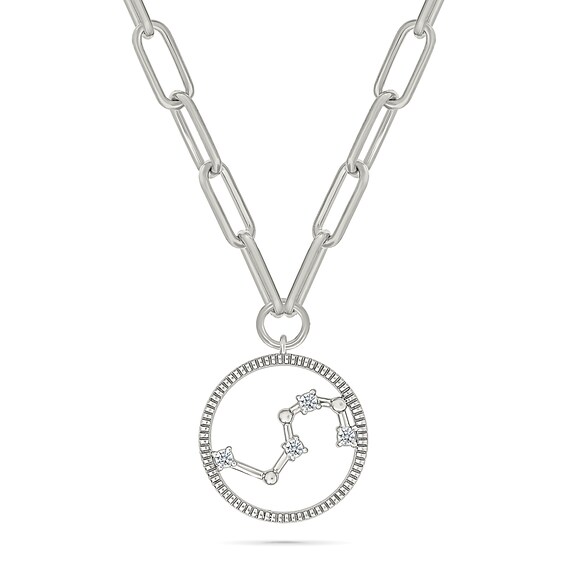 0.065 CT. T.W. Diamond Leo Constellation Open Circle Frame Necklace in Sterling Silver