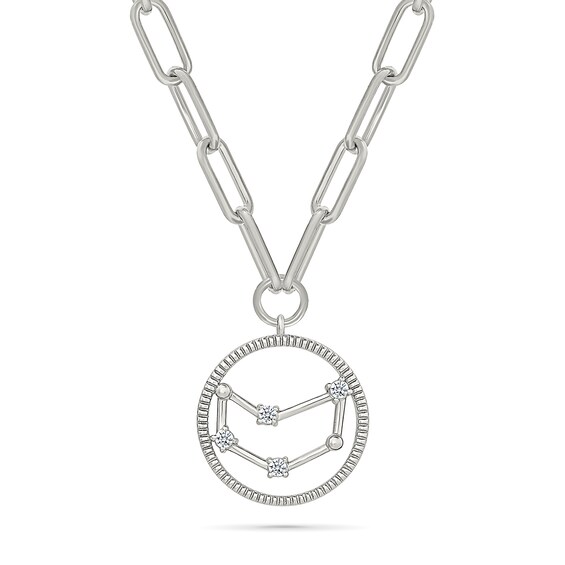 0.065 CT. T.W. Diamond Capricorn Constellation Open Circle Frame Necklace in Sterling Silver