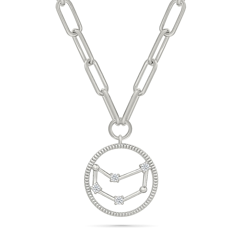 Main Image 1 of 0.065 CT. T.W. Diamond Capricorn Constellation Open Circle Frame Necklace in Sterling Silver