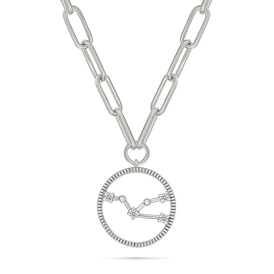 0.065 CT. T.W. Diamond Taurus Constellation Open Circle Frame Necklace in Sterling Silver