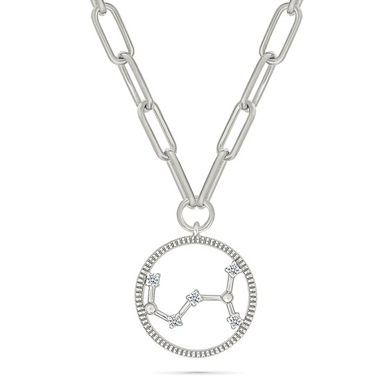 0.065 CT. T.W. Diamond Scorpio Constellation Open Circle Frame Necklace in Sterling Silver