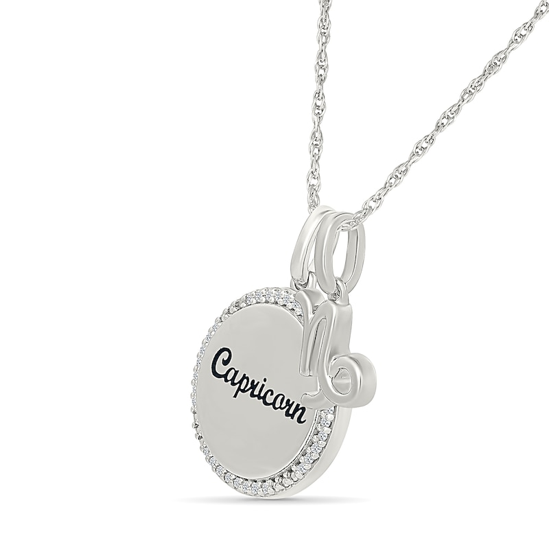 Main Image 2 of 0.085 CT. T.W. Diamond Frame "Capricorn" Disc Pendant with Zodiac Sign Charm in Sterling Silver