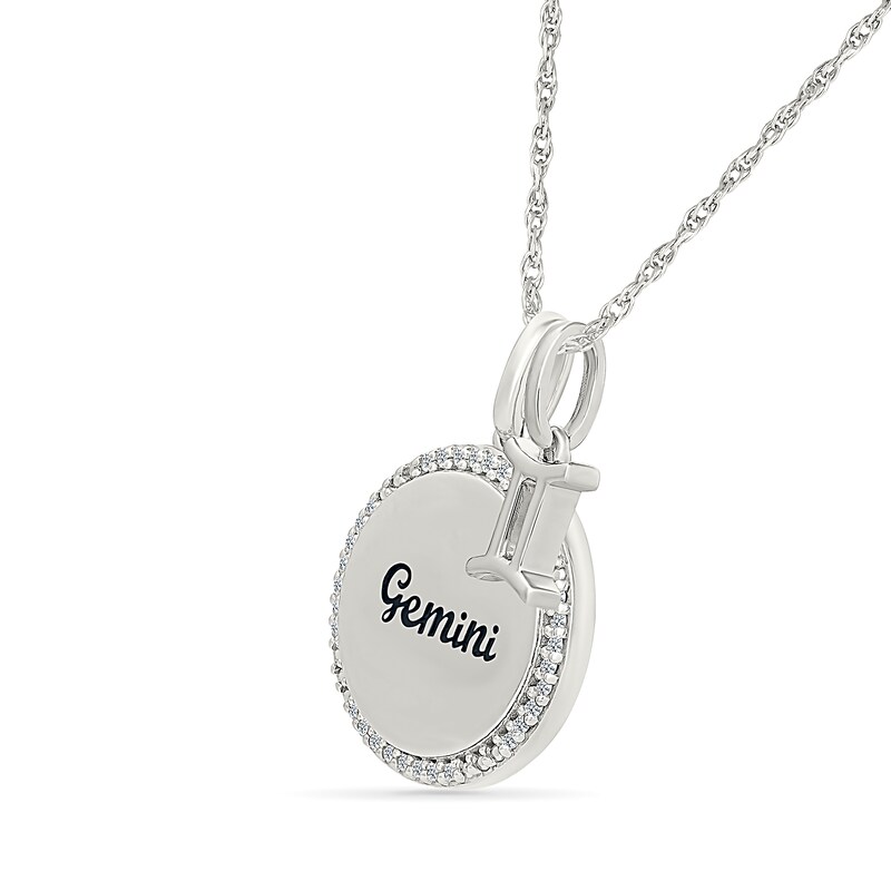 Main Image 2 of 0.085 CT. T.W. Diamond Frame &quot;Gemini&quot; Disc Pendant with Zodiac Sign Charm in Sterling Silver