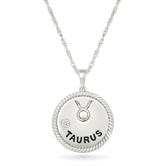 0.04 CT. Diamond Solitaire Taurus Zodiac Sign Rope Frame Disc Pendant in Sterling Silver