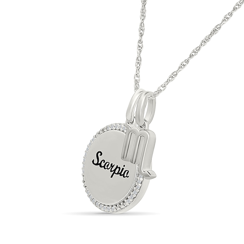 Main Image 2 of 0.085 CT. T.W. Diamond Frame "Scorpio" Disc Pendant with Zodiac Sign Charm in Sterling Silver