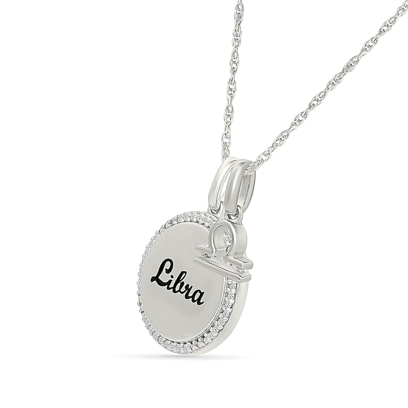 Main Image 2 of 0.085 CT. T.W. Diamond Frame "Libra" Disc Pendant with Zodiac Sign Charm in Sterling Silver