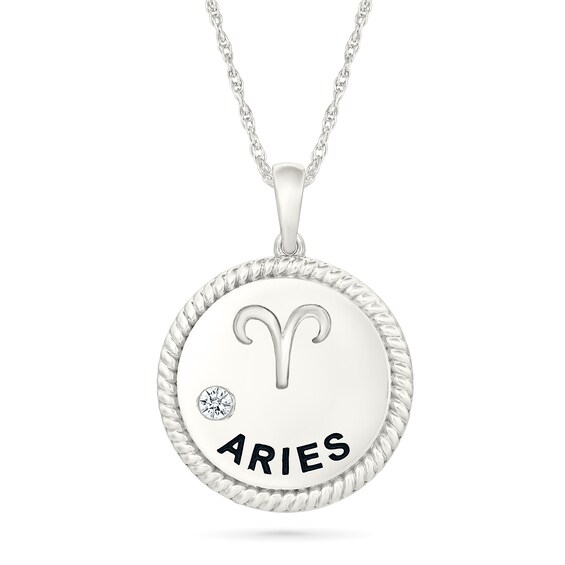 0.04 CT. Diamond Solitaire Aries Zodiac Sign Rope Frame Disc Pendant in Sterling Silver