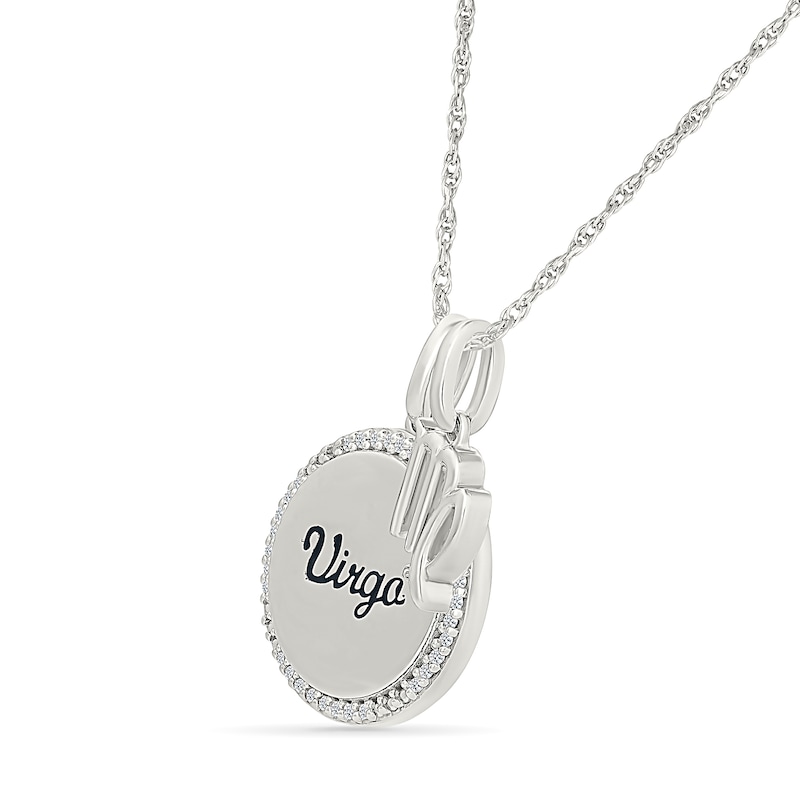 Main Image 2 of 0.085 CT. T.W. Diamond Frame "Virgo" Disc Pendant with Zodiac Sign Charm in Sterling Silver