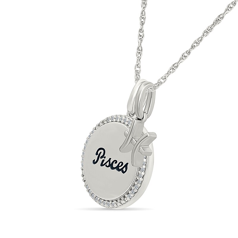 Main Image 2 of 0.085 CT. T.W. Diamond Frame "Pisces" Disc Pendant with Zodiac Sign Charm in Sterling Silver