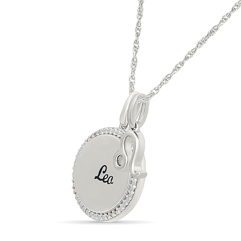 Main Image 2 of 0.085 CT. T.W. Diamond Frame "Leo" Disc Pendant with Zodiac Sign Charm in Sterling Silver