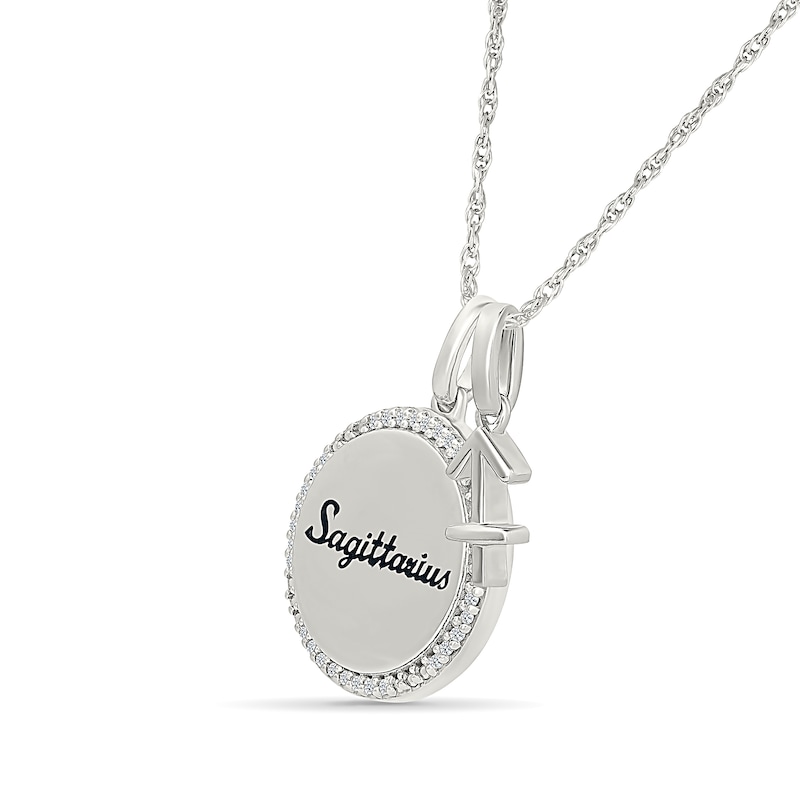 Main Image 2 of 0.085 CT. T.W. Diamond Frame "Sagittarius" Disc Pendant with Zodiac Sign Charm in Sterling Silver