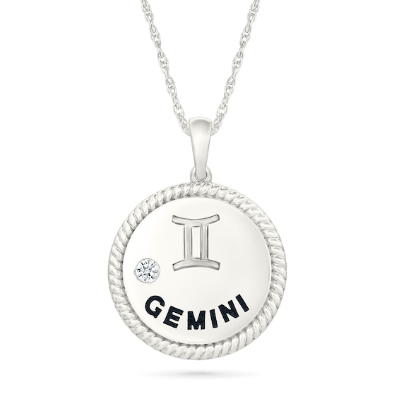 0.04 CT. Diamond Solitaire Gemini Zodiac Sign Rope Frame Disc Pendant