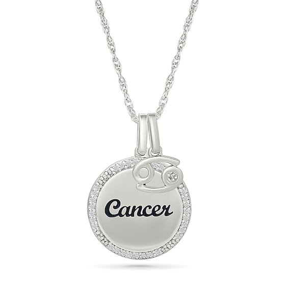 0.085 CT. T.w. Diamond Frame "Cancer" Disc Pendant with Zodiac Sign