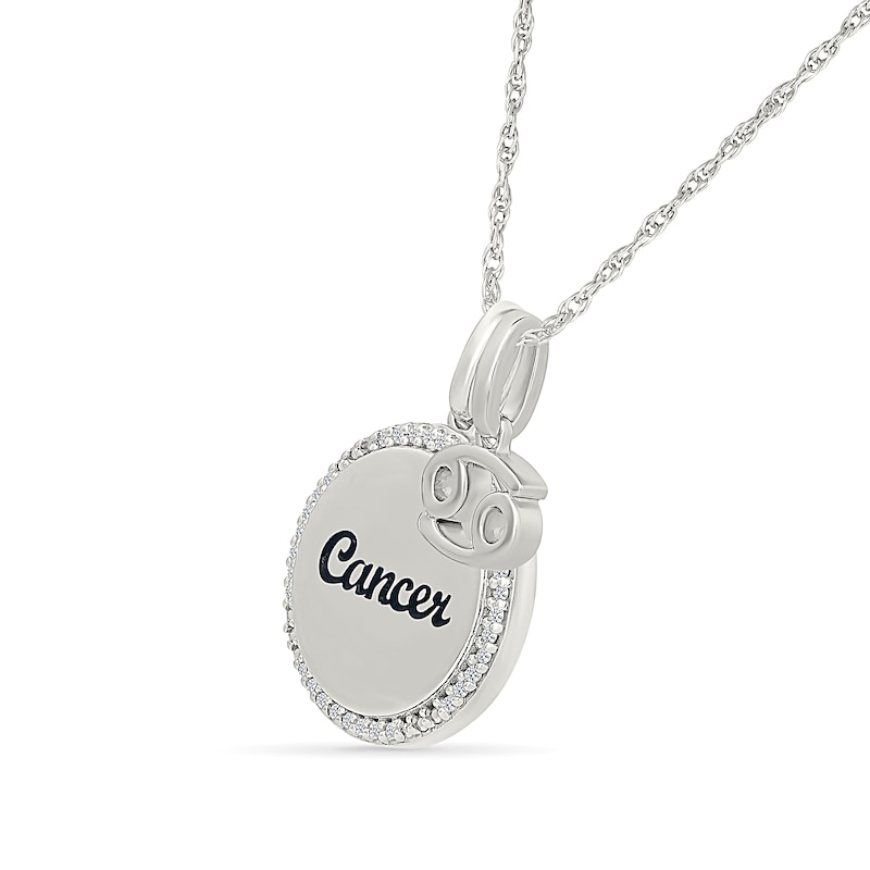 Main Image 2 of 0.085 CT. T.W. Diamond Frame "Cancer" Disc Pendant with Zodiac Sign Charm in Sterling Silver