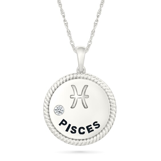 0.04 CT. Diamond Solitaire Pisces Zodiac Sign Rope Frame Disc Pendant in Sterling Silver