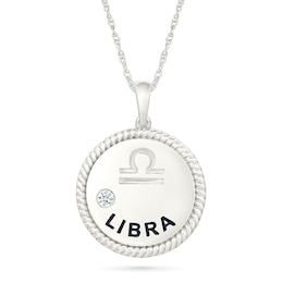 0.04 CT. Diamond Solitaire Libra Zodiac Sign Rope Frame Disc Pendant in Sterling Silver