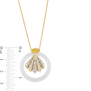 White Jade and 0.40 CT. T.W. Diamond Circle Fan Pendant in 14K Gold
