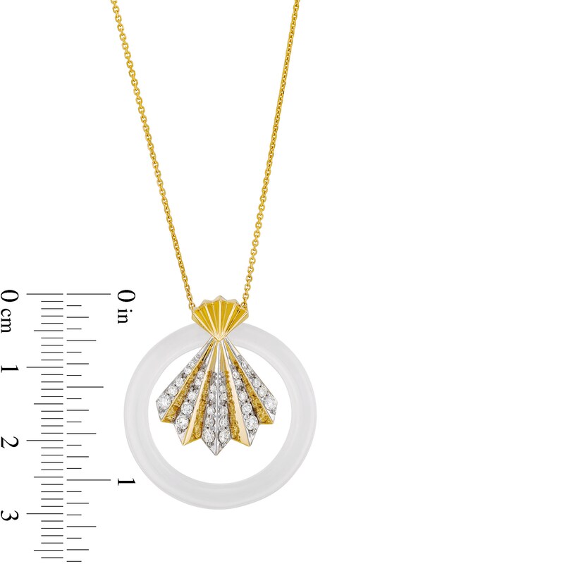 Main Image 4 of White Jade and 0.40 CT. T.W. Diamond Circle Fan Pendant in 14K Gold