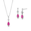 Marquise Lab-Created Ruby and White Lab-Created Sapphire Pendant and Drop Earrings Set in Sterling Silver