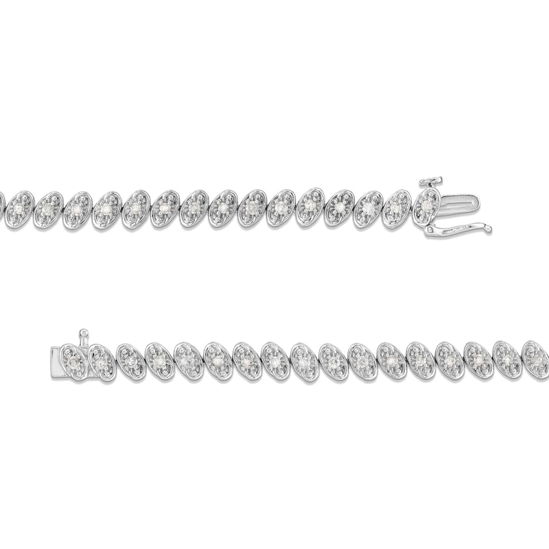 Main Image 3 of 1.00 CT. T.W. Diamond Oval Link Bracelet in Sterling Silver - 7.25”
