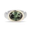 Thumbnail Image 1 of Oval Green Lab-Created Spinel Bezel-Set Solitaire Signet Ring in Sterling Silver and 10K Gold