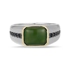 Thumbnail Image 1 of Emerald-Cut Jade and Black Sapphire Signet Ring in Sterling Silver and 10K Gold