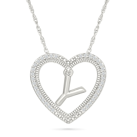 0.085 CT. T.W. Diamond "Y" Initial Dangle Heart Necklace in Sterling Silver
