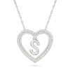 Thumbnail Image 1 of 0.085 CT. T.W. Diamond "S" Initial Dangle Heart Necklace in Sterling Silver