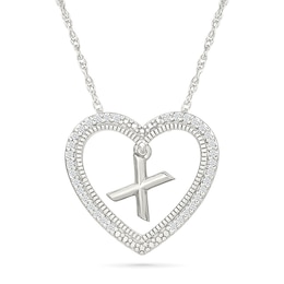 0.085 CT. T.W. Diamond "X" Initial Dangle Heart Necklace in Sterling Silver