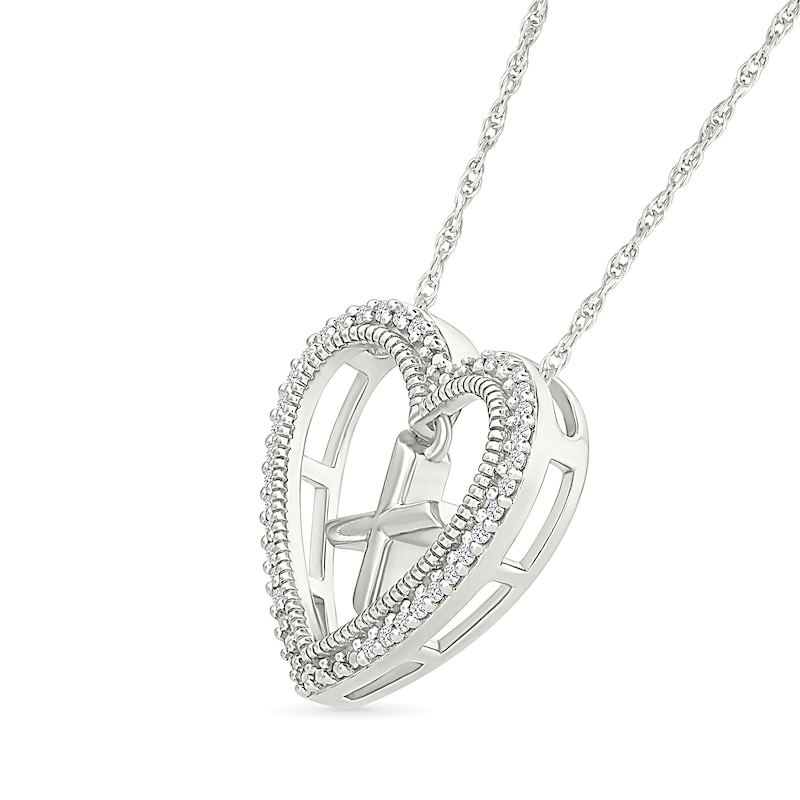 Main Image 2 of 0.085 CT. T.W. Diamond "X" Initial Dangle Heart Necklace in Sterling Silver