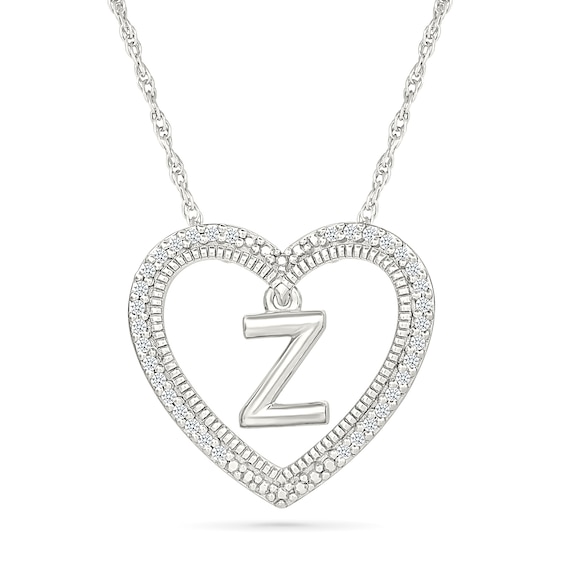 0.085 CT. T.W. Diamond "Z" Initial Dangle Heart Necklace in Sterling Silver