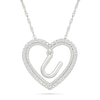 Thumbnail Image 1 of 0.085 CT. T.W. Diamond "U" Initial Dangle Heart Necklace in Sterling Silver