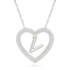 Thumbnail Image 1 of 0.085 CT. T.W. Diamond "V" Initial Dangle Heart Necklace in Sterling Silver