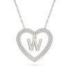 Thumbnail Image 1 of 0.085 CT. T.W. Diamond "W" Initial Dangle Heart Necklace in Sterling Silver