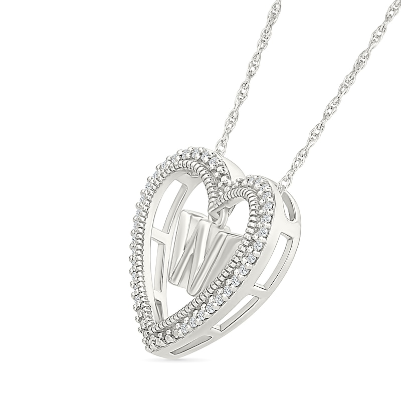 Main Image 2 of 0.085 CT. T.W. Diamond "W" Initial Dangle Heart Necklace in Sterling Silver