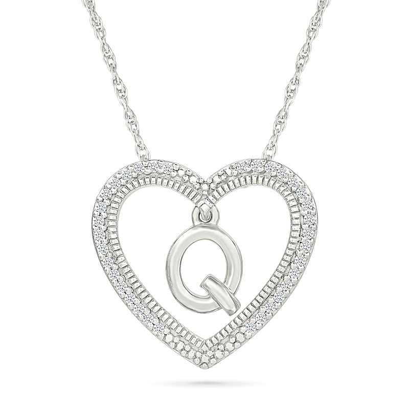 Main Image 1 of 0.085 CT. T.W. Diamond "Q" Initial Dangle Heart Necklace in Sterling Silver