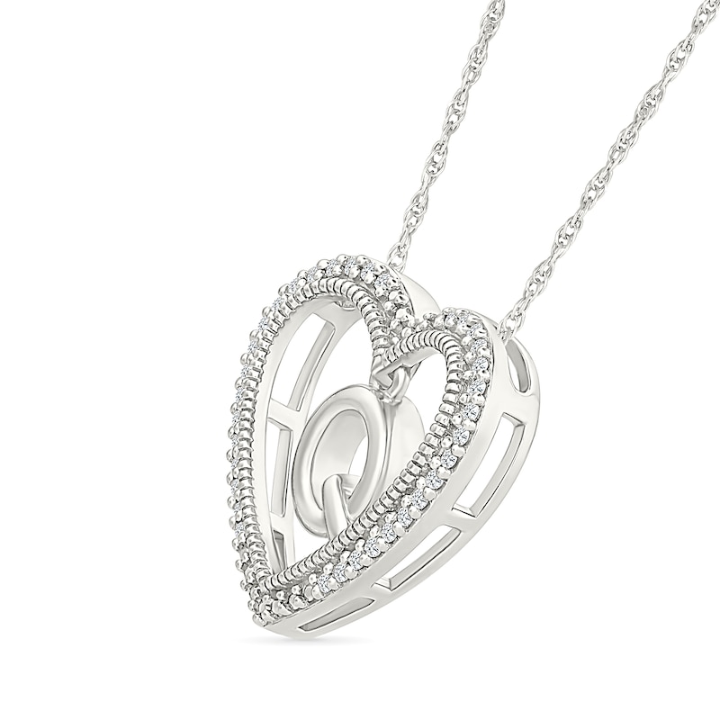 Main Image 2 of 0.085 CT. T.W. Diamond "Q" Initial Dangle Heart Necklace in Sterling Silver