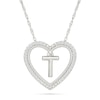Thumbnail Image 1 of 0.085 CT. T.W. Diamond "T" Initial Dangle Heart Necklace in Sterling Silver