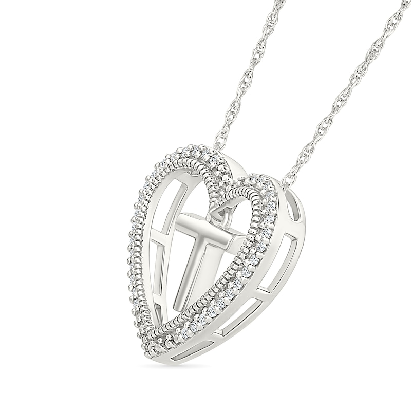 Main Image 2 of 0.085 CT. T.W. Diamond "T" Initial Dangle Heart Necklace in Sterling Silver