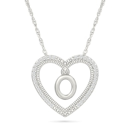 0.085 CT. T.W. Diamond "O" Initial Dangle Heart Necklace in Sterling Silver