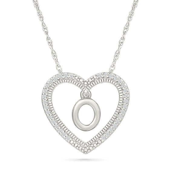 0.085 CT. T.W. Diamond "O" Initial Dangle Heart Necklace in Sterling Silver