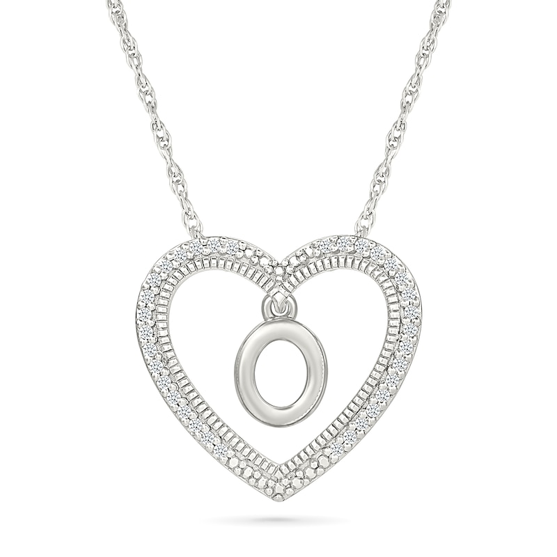 Main Image 1 of 0.085 CT. T.W. Diamond "O" Initial Dangle Heart Necklace in Sterling Silver