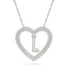 Thumbnail Image 1 of 0.085 CT. T.W. Diamond "L" Initial Dangle Heart Necklace in Sterling Silver