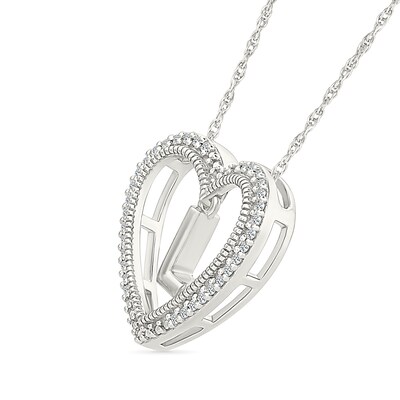 0.085 CT. T.W. Diamond "L" Initial Dangle Heart Necklace in Sterling Silver