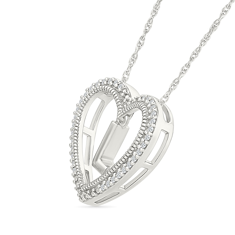 Main Image 2 of 0.085 CT. T.W. Diamond "L" Initial Dangle Heart Necklace in Sterling Silver