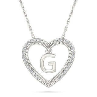 0.085 CT. T.W. Diamond "G" Initial Dangle Heart Necklace in Sterling Silver