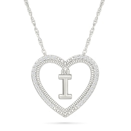 0.085 CT. T.W. Diamond "I" Initial Dangle Heart Necklace in Sterling Silver