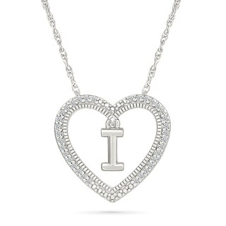 0.085 CT. T.W. Diamond "I" Initial Dangle Heart Necklace in Sterling Silver