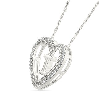 0.085 CT. T.W. Diamond "I" Initial Dangle Heart Necklace in Sterling Silver