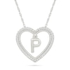 Thumbnail Image 1 of 0.085 CT. T.W. Diamond "P" Initial Dangle Heart Necklace in Sterling Silver